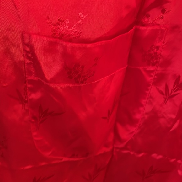 Embroidered kimono Negligee Two pockets Damask satin fabric tone-on-tone pattern - Picture 5 of 10